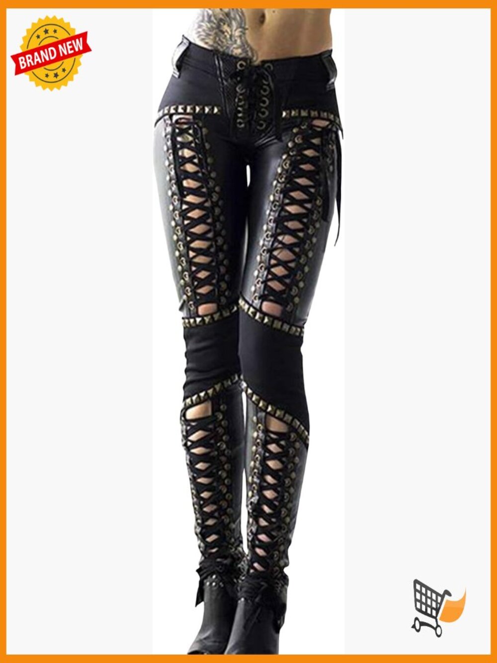 Faux Leather High Waisted Lace Up Bandage Skinny Leggings